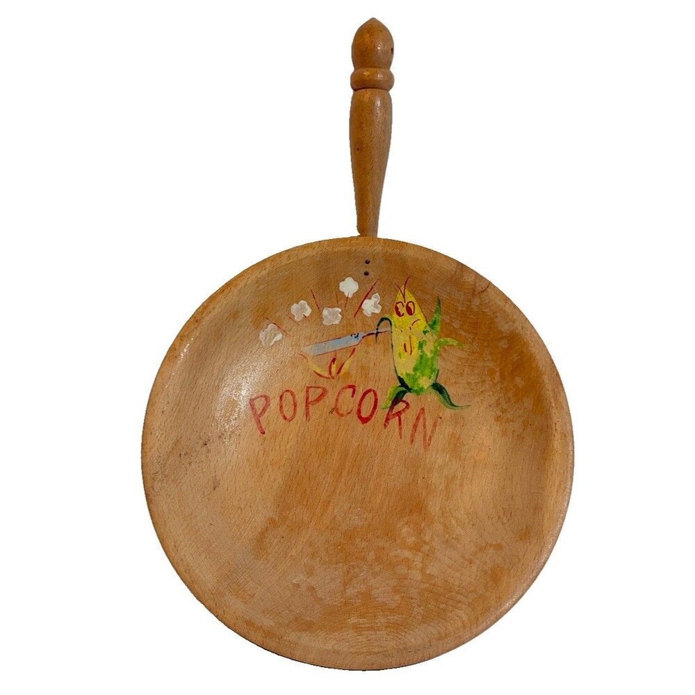 Vintage Fred Roberts Japan Wooden Popcorn Bowl Hand Painted Serving Bowl